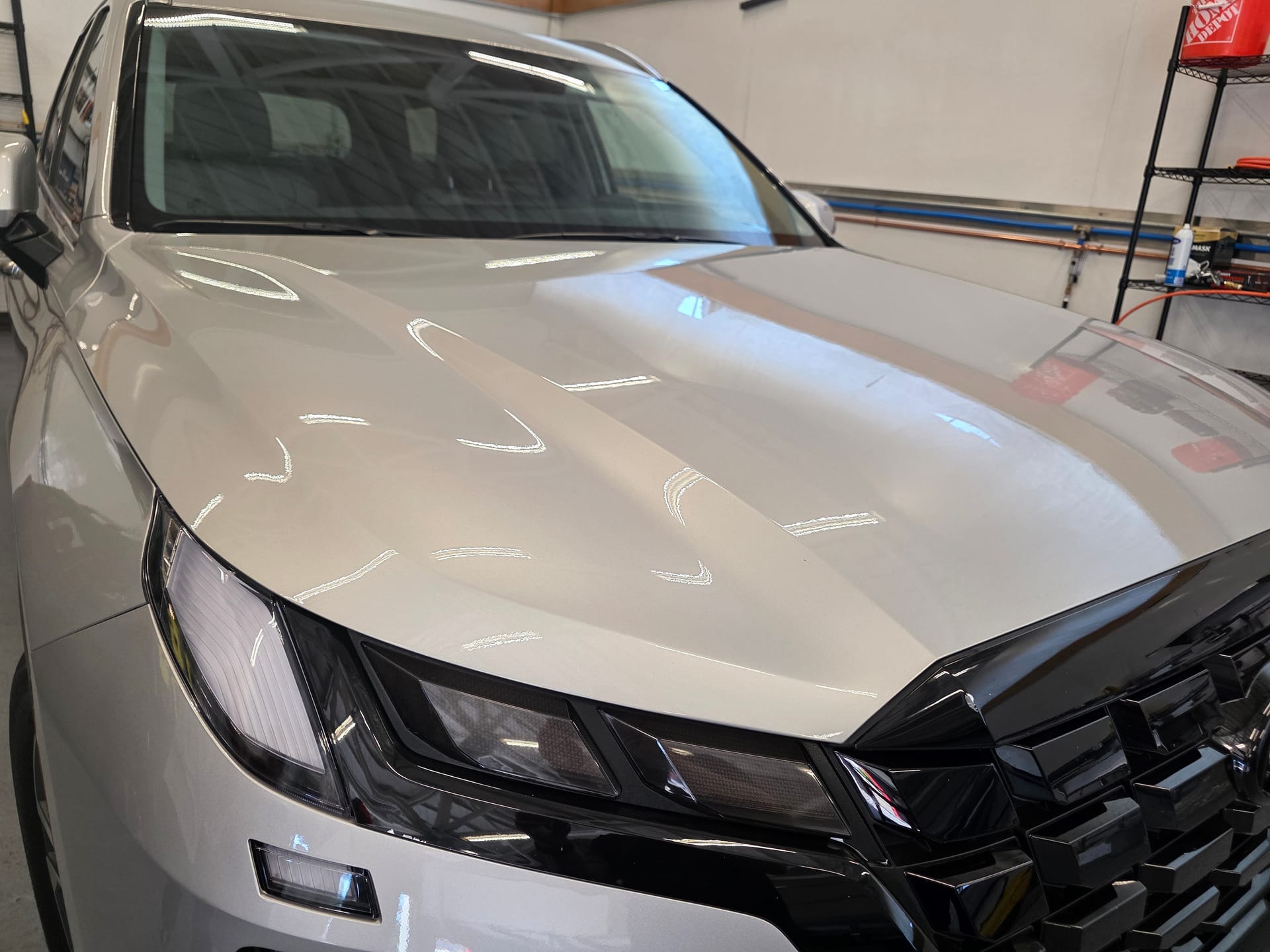Hyundai Palisade hood after paint protection film install.