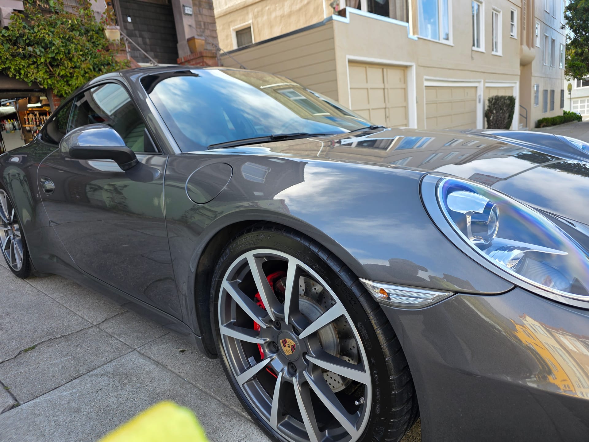 Gray Porsche 911 in San Francisco after multi-stage paint correction.